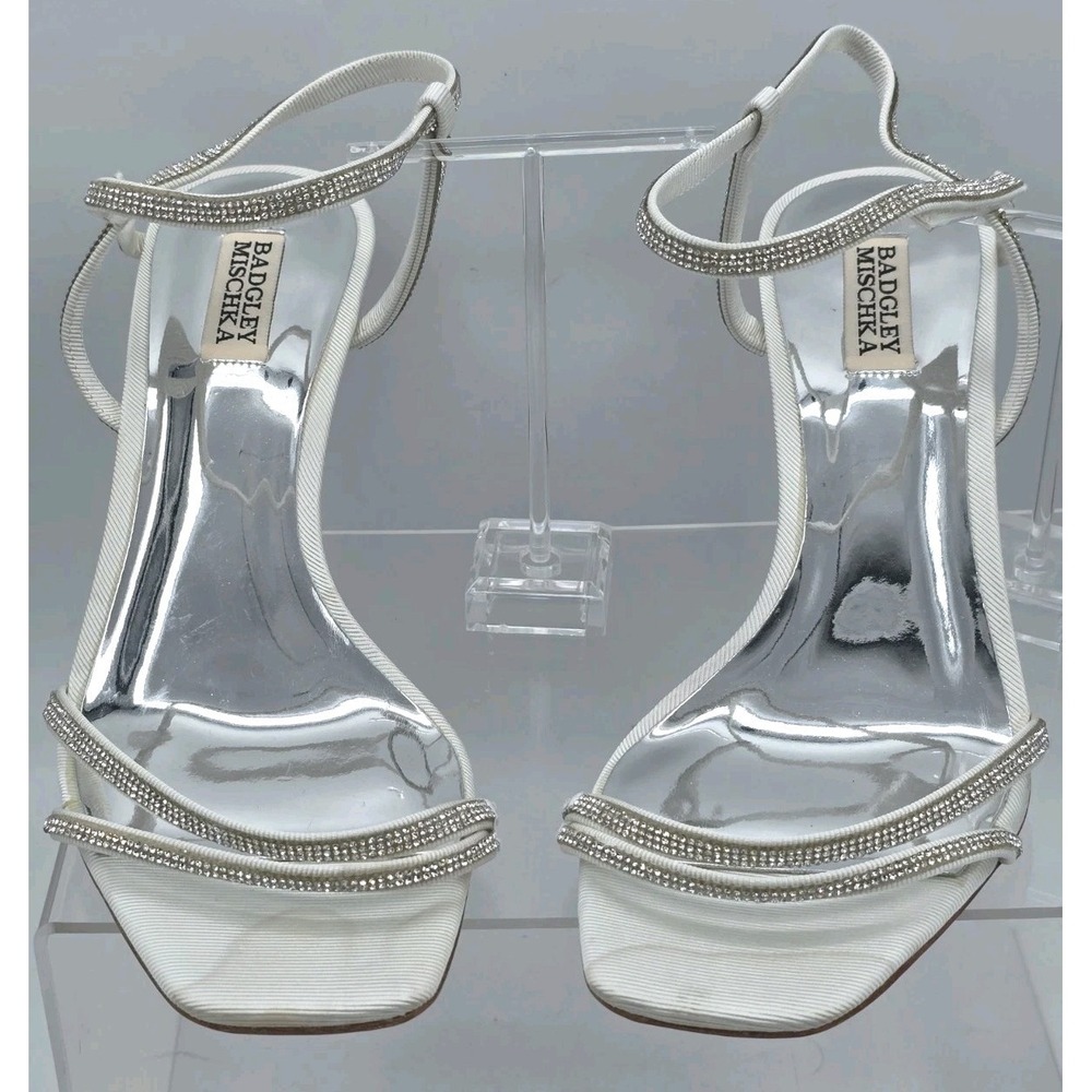 Badgley Mischka‎ Ivory Satin Rhinestone Wedged Heels Size 10 - Used Excellent!